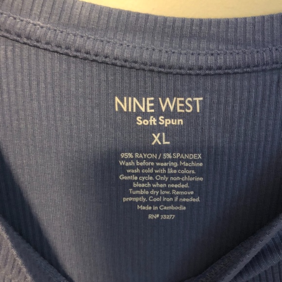 Periwinkle Ribbed Nine West SoftSpun Crew Neck Short Sleeve T-Shirt Top XL - Picture 3 of 5